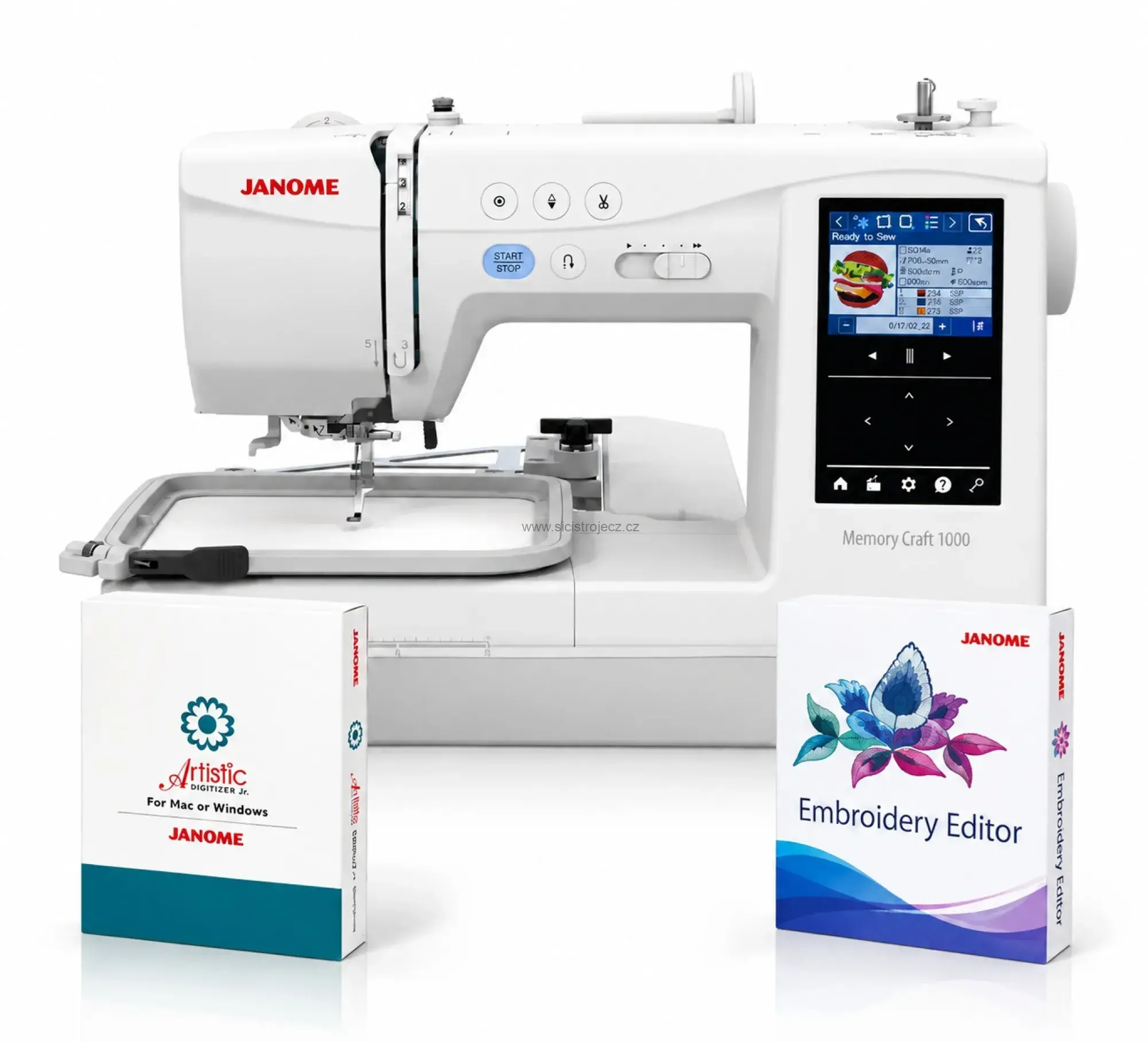 Šicí a vyšívací stroj Janome MC1000 + program Janome Digitizer JR a Embroidery Editor