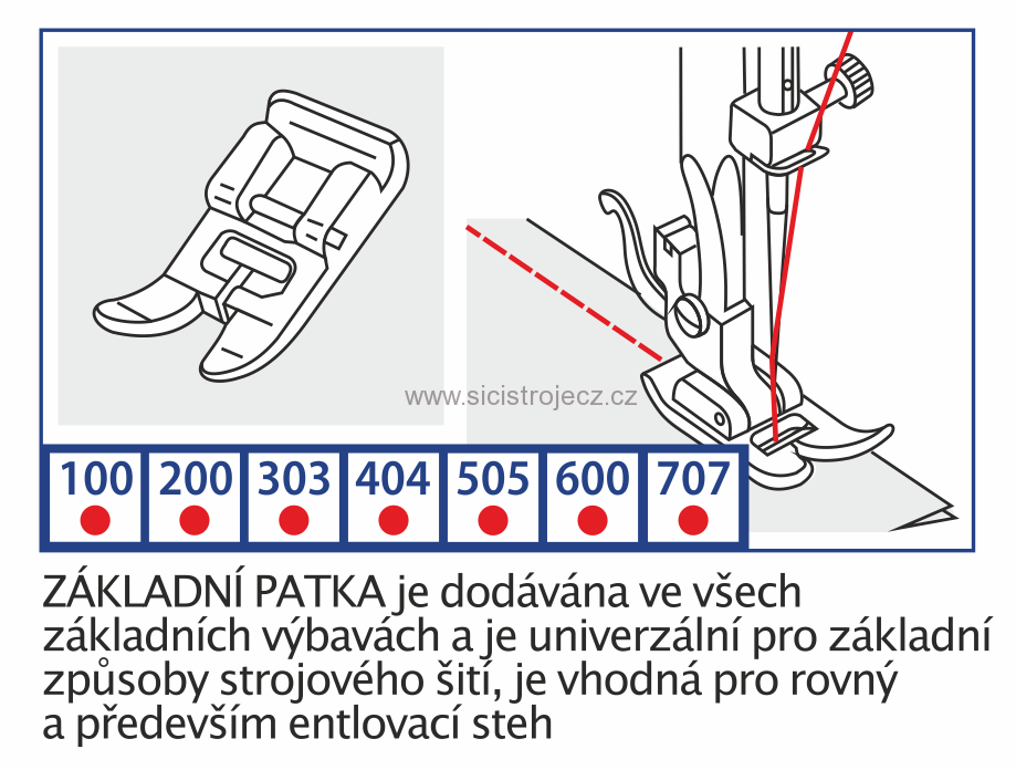 Základní patka - univerzální patka pro domácí šicí stroje 