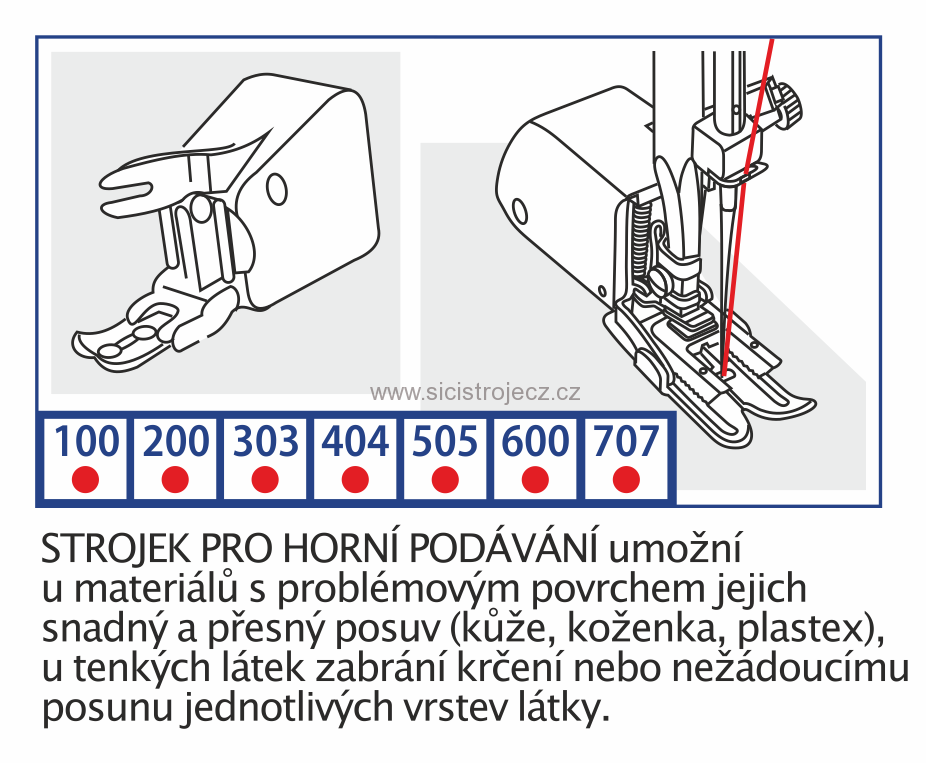 Strojek pro horní podávání 7mm - univerzální patka pro domácí šicí stroje 
