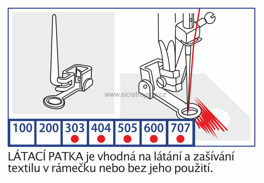 Patka látací - univerzální patka pro domácí šicí stroje 