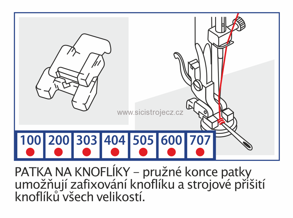 Knoflíková patka - univerzální patka pro domácí šicí stroje 