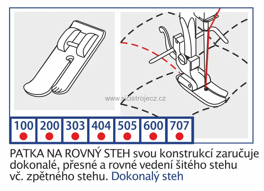 Patka pro rovný steh - univerzální patka pro domácí šicí stroje 